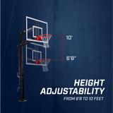 Basketball hoop with height adjustment feature on a blue background