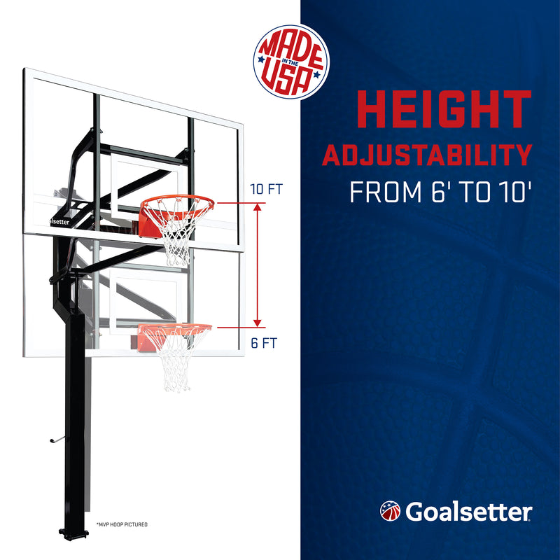 all-american basketball hoop - made in the usa - height adjustability from 6' to 10' feet