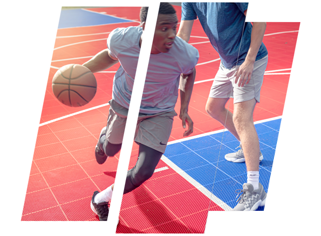athletes playing on basketball court