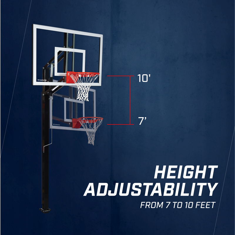 Goalsetter Basketball Goal - Elite basketball hoop Plus - 54" Glass - HD Breakaway - Height Adjustability from 7 to 10 feet